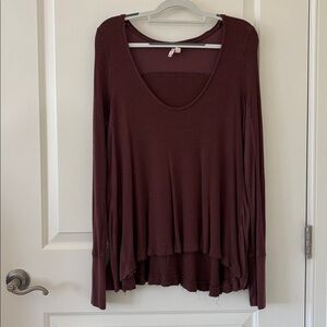 Free People We The Free Waffle Knit Long Sleeve Flowy Brown Shirt